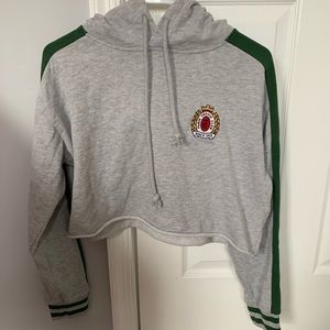 Grey and green cropped hoodie